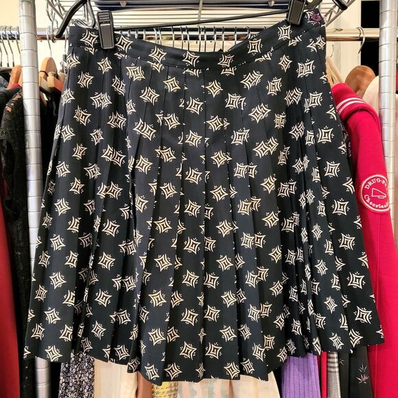 Vintage Express Pleated Mini Skirt 90s Dark Navy Blue Graphic size 9/10 - Picture 1 of 8